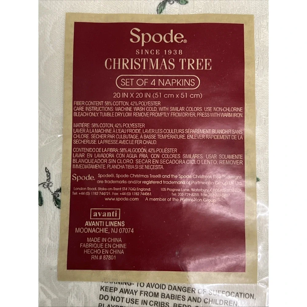 Spode‎ Christmas Tree Napkins 12 Vintage Holiday Table Linens Heirloom  NIP